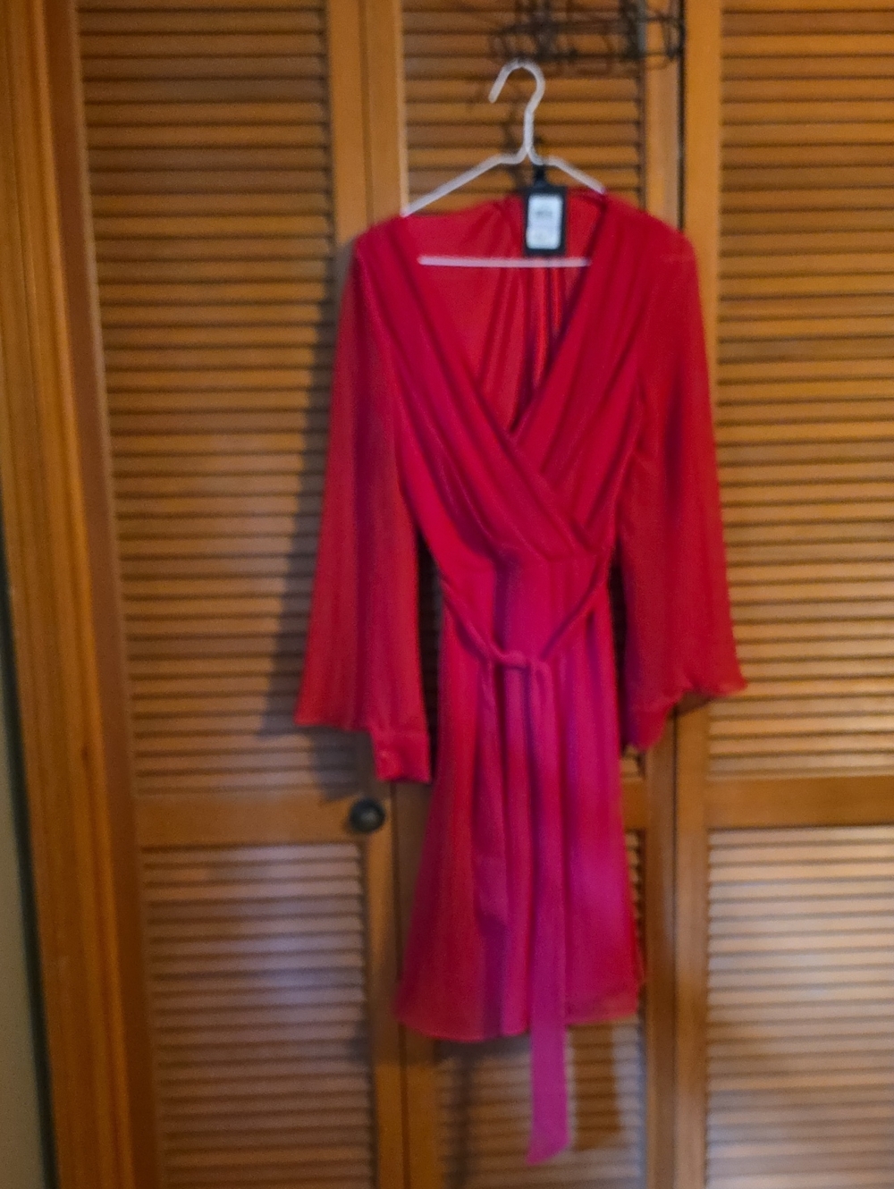 DKNY Red Wrap Dress with Tie Waist